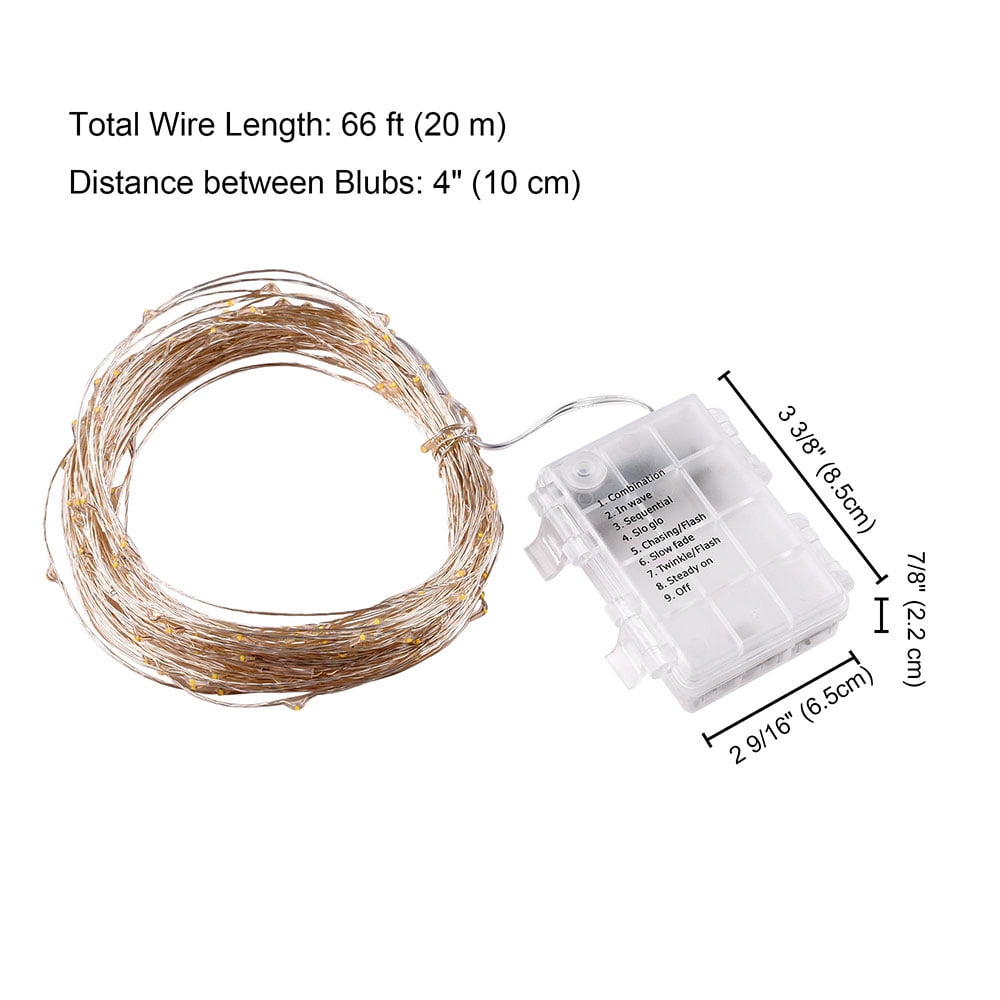 DELight 66ft 200 LEDs String Light Battery Operated Starry Fair Lights 8 Modes Xmas Decor Rope Lighting Waterproof