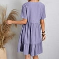 thumbnail image 4 of Women Casual Fashion Solid Color V Neck Short Sleeve Shirt Dress Swing Dress with Buttons T Shirts for Dress Women Dresses Casual Midi Shirt Dress Mature Womens Dresses Summer Mini Dress T Shirt, 4 of 6
