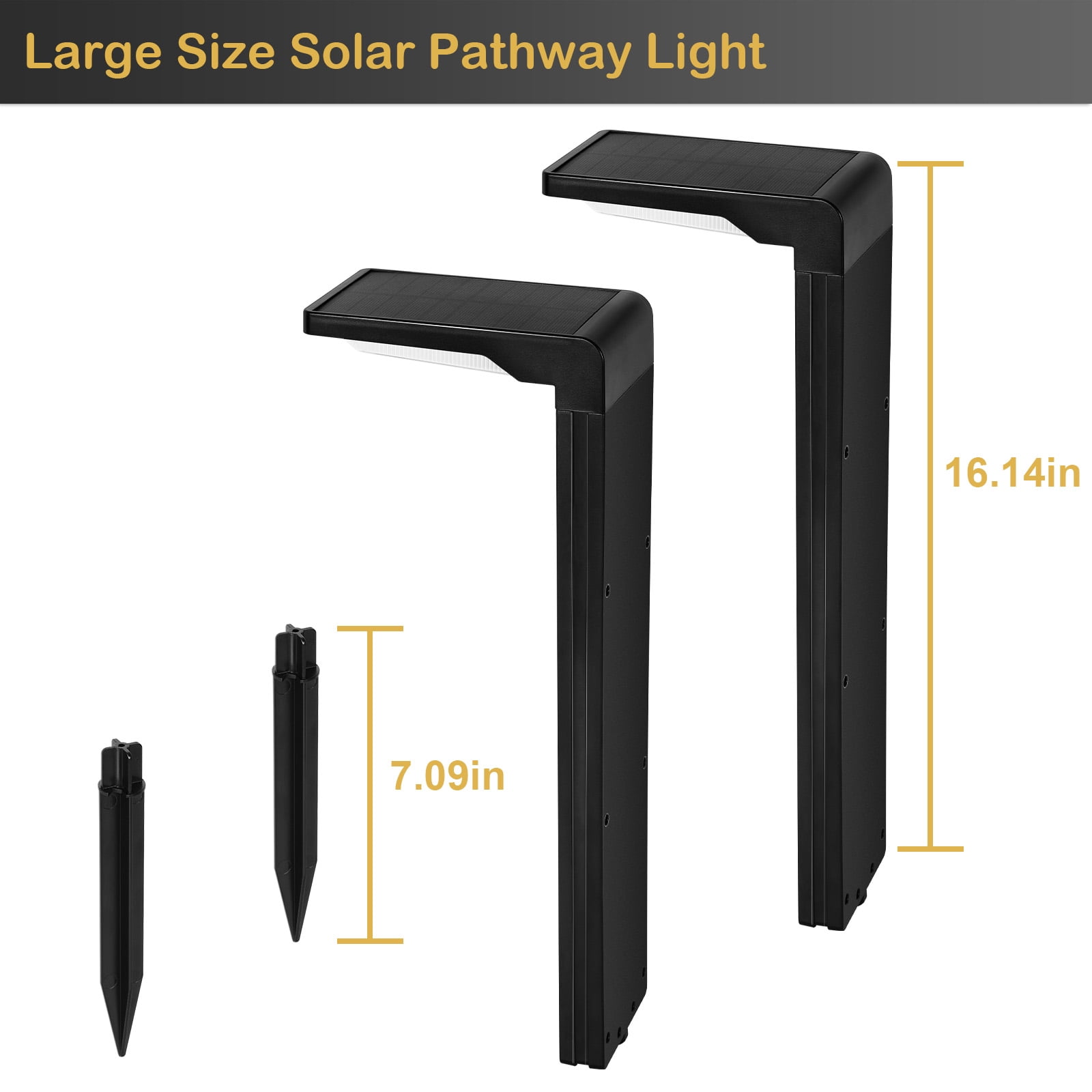 2-Pack 7-Shaped Solar Pathway Lights - White LED Outdoor Garden Stake Lights, 16.14 Inch Tall