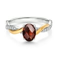 thumbnail image 2 of Gem Stone King 2 Tone 10K Yellow Gold and 925 Sterling Silver Red Garnet and White Lab Grown Diamond Twisted Interwoven Ring for Women (1.11 Cttw, Available in Size 5,6,7,8,9), 2 of 4