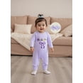 thumbnail image 4 of BemeyourBBs Newborn Baby Girl Mardi Gras Outfits Carnival Spring Fall Winter Clothes Purple Romper Letter Embroidery Long Sleeve Jumpsuit Headband, 4 of 9