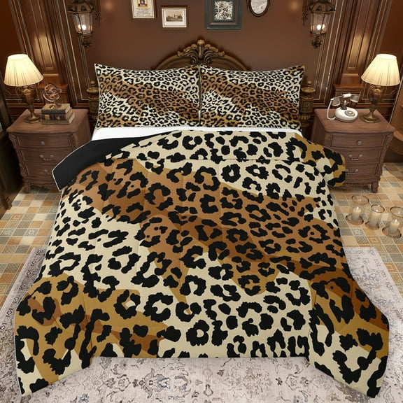 Homewish Chic Leopard Print Bedding Comforter Set,Rustic Western Farmhouse Twin Comforter Sets,Brown Black Bedding Set For Girl Kids,Breathable Home Decor Reversible,2-Piece