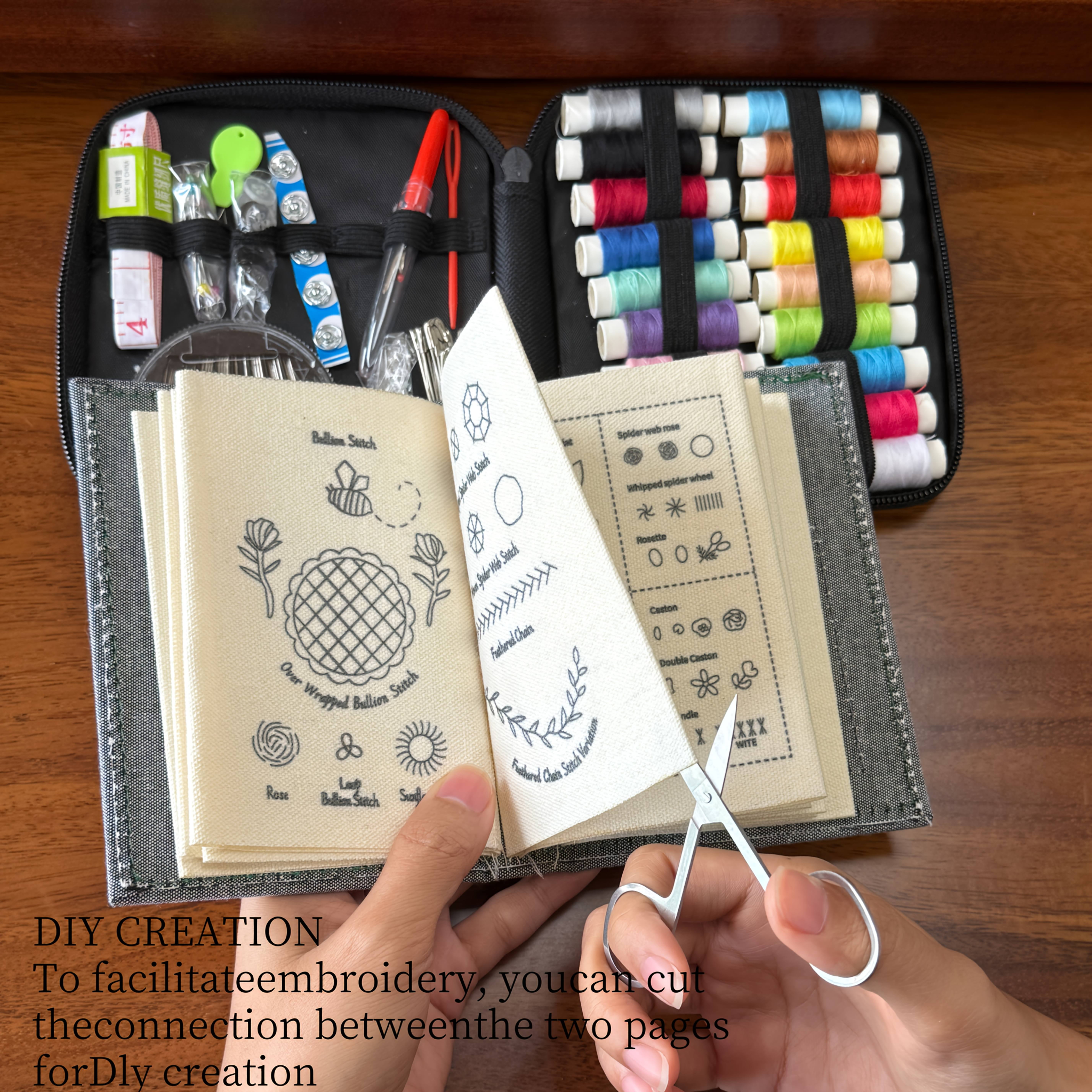 Upgraded Embroidery Stitch Book Kit,Patterns with Tools & Tutorials, 90 PCS Beginner Embroidery Kit, Portable All-in-One Hand Embroidery Book for Adults & DIY Craft Lovers