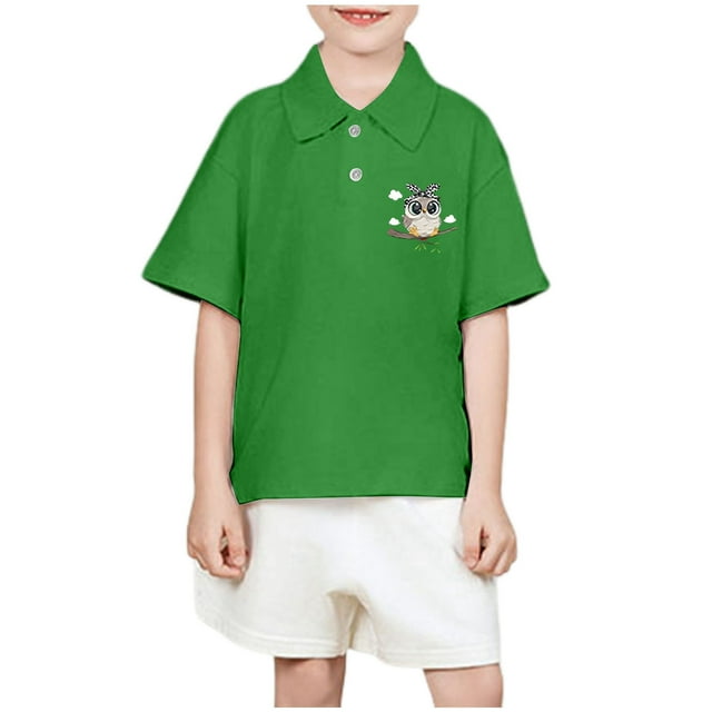 WEIYLL Polos pour Garçons Manches Courtes Ample Imprimé Mignon Bouton Doux pour 8-9 Ans