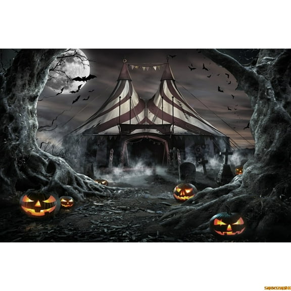 Hallowe Backdrop Horror Night Moon Castle Forest Scary Cemetery Pumpkin Hallowe Party Kids Portrait Photography Background