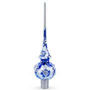Elegant Cobalt Bloom with Glittering Accents Glass Christmas Tree Topper