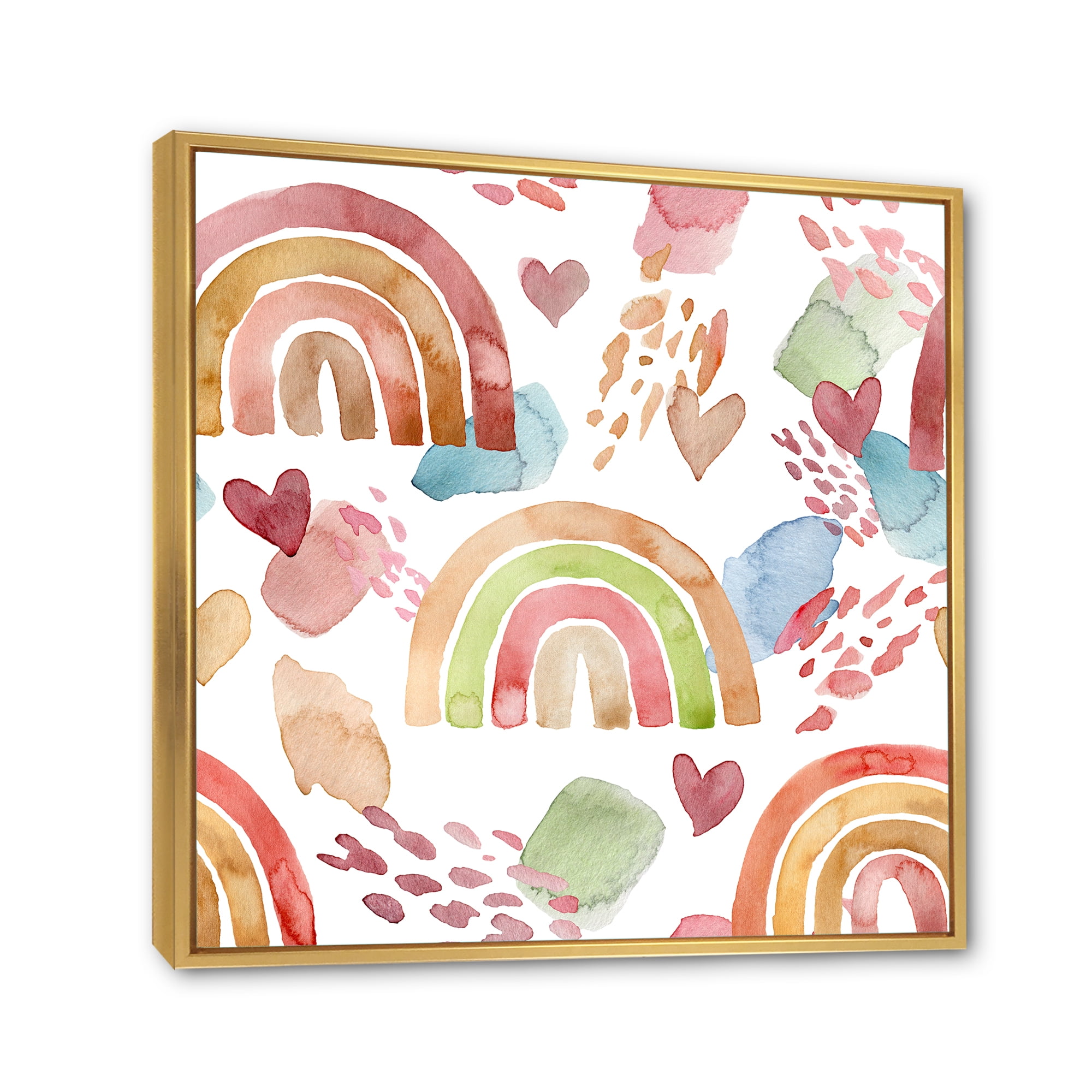 Designart 'Multicolored Rainbows Hearts and Clouds' Children's Art Framed Canvas Wall Art Print