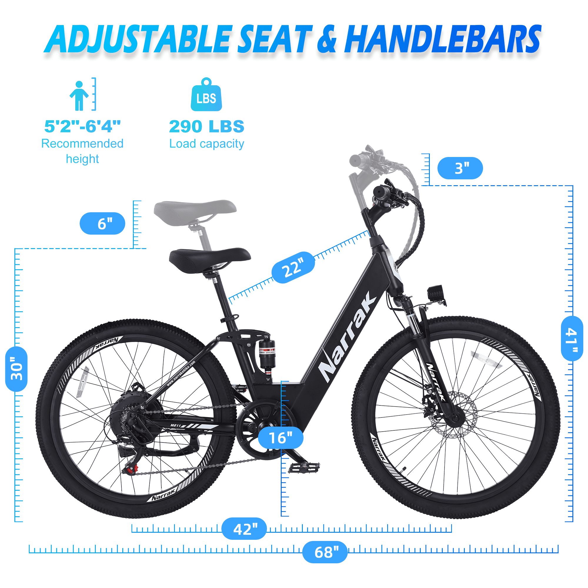 Narrak 26" Electric Bike for Adults, 750W Motor, 48V Built-in Battery Adult Electric Bicycles, Full Suspension Electric Mountain Bike, Step-Over/Thru E Bike,7 Speed