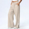 thumbnail image 2 of Babcutegg Linen Pants for Women Casual Fashion High Waist Straight Leg Soild Color Cotton Linen Womens Summer Clothes Beige Size 2XL, 2 of 8