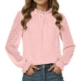 thumbnail image 5 of GUNIA Girls Long Sleeve Shirts Casual Solid Color Crewneck Basic Ruffle Kids Spring Fall Tops Toddler Tees Light Pink 9-10 Years, 5 of 5