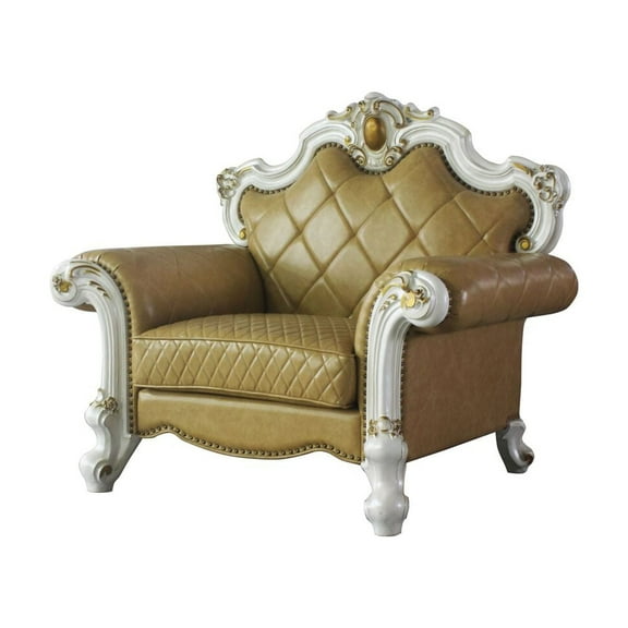 Picardy Chair with Pillow in Antique Pearl and Butterscotch PU