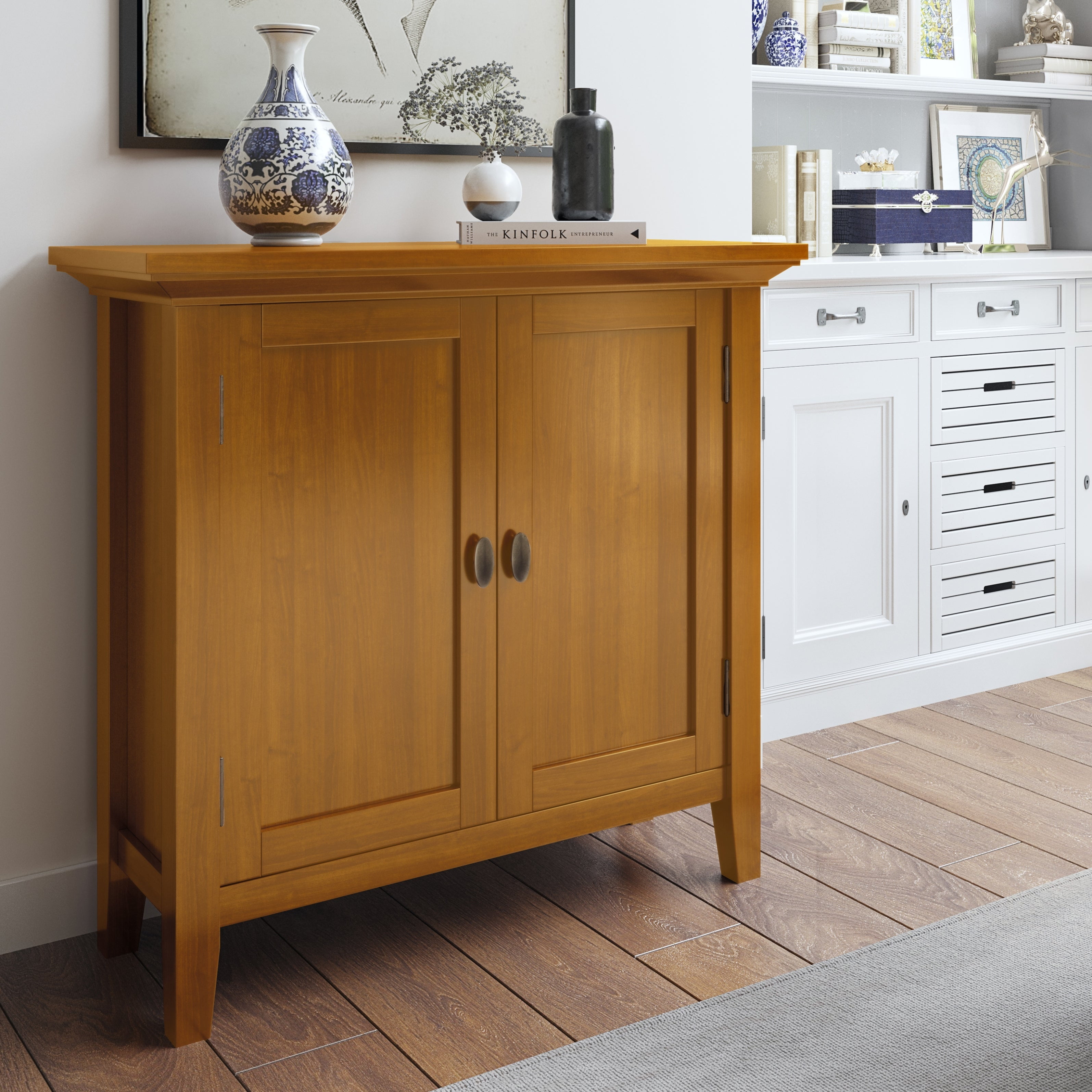 WyndenHall Mansfield SOLID WOOD 32 inch Wide Rustic Low Storage Cabinet