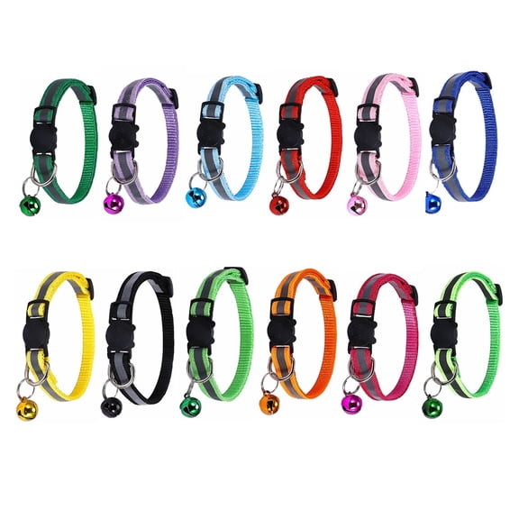 GASTROPOD 12Pcs Cat Collar,Cute Breakaway Cat Collar with Bells,Reflective Kitten Collar for Safety,Adjustable Cat Collars for Small Pets