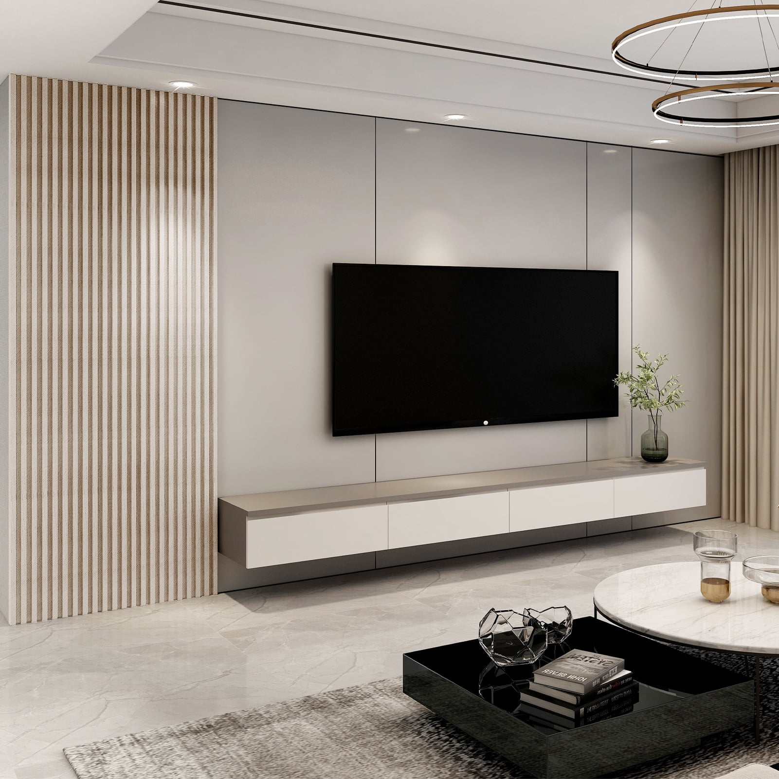Art3d Slat Wall Panel,WPC Acoustic Diffuser 3D Wall Panel,8 Pieces 96x6 inch-White Ash(32 Sq.ft/Case)