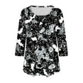 thumbnail image 5 of Fashion Fall Saving Womens Tops Casual Dressy Fashion Women's Casual Printing Tops Plus Size Round Neck Shirts 3/4 Sleeve T-Shirt Blouse Pleated Tunic Shirt Reorder Items, 5 of 6