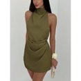 thumbnail image 5 of Minimalist Backless Tie-Up Pleated Mini Dress For Women, 5 of 10