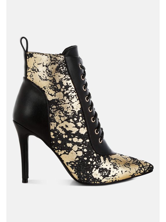 Fat Cat Abstract Pattern Lace-Up Ankle Boots