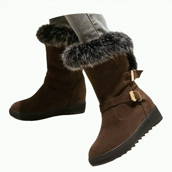 Rotm Women's Knee High Boots Flat Warm Winter Boots with Side Zipper Boots for Women Wide Calf Brown,Size 6.5