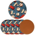 thumbnail image 2 of Baseball 6PCS Round Coasters Set, Microfiber Leather Drink Coasters with Holder, 11x11 cm/4.3x4.3 in, 2 of 6