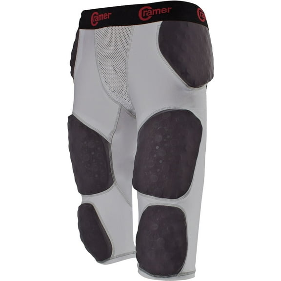 Cramer Lightning 7 Pad Football Girdle With Integrated Hip, Tail, Thigh and Knee Pads, Gray, Medium