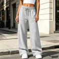 thumbnail image 3 of Sweatpants Women Solid Color Elastic Waist Wide Straight Leg Lightweight Casual Pants Fall Trousers with Pockets, 3 of 8