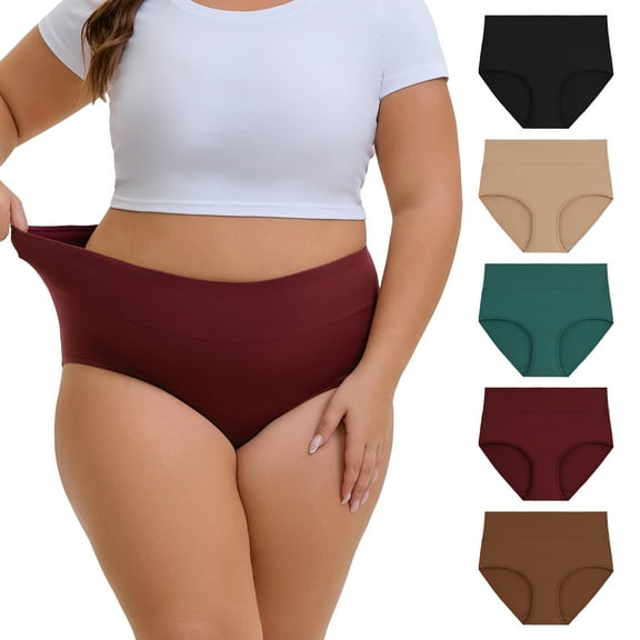 OEIOEI Plus Size XL-5XL Cotton Underwear for Women High Waist Full Coverage Briefs 5 Pack(3XL,Dark)