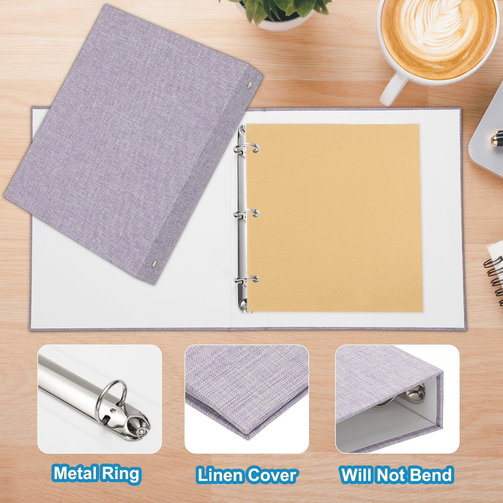 Uxcell 3 Ring Binder, A5 Size Flexible Round Binder Big Capacity Linen Planner Binder for Business Home Classroom, Light Purple