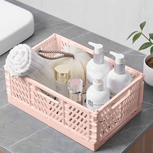 HLONK Foldable Crate with Handles Collapsible Storage Bins Plastic Crates Organizer Folding Storage Containers Stackable Basket Box for Home Office Shelves Kitchen Bedroom Bathroom