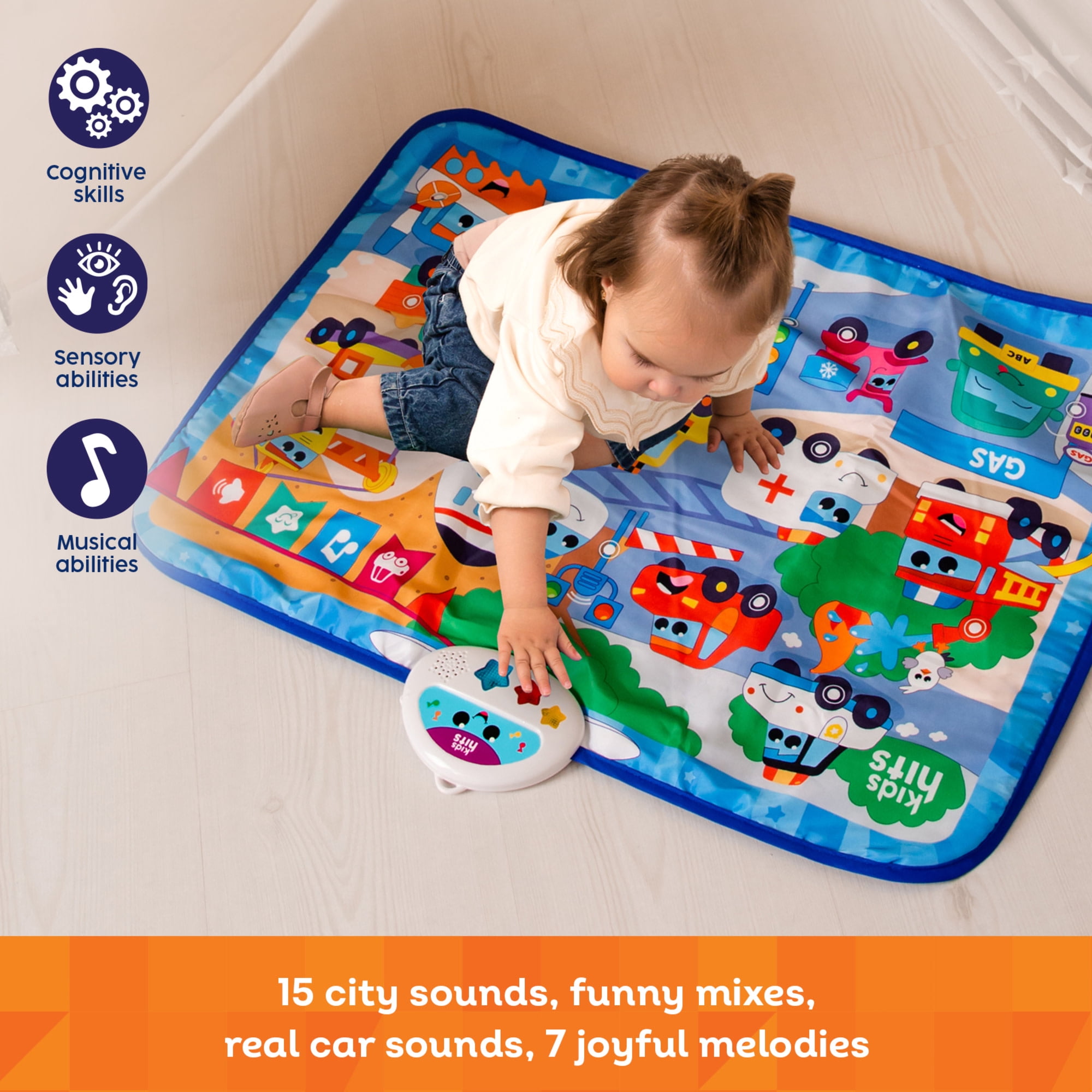 Kids Hits: Light & Sound Mat - Big City Rush - Music Activity Floor Pad, Sensory Toy, City Sounds-Piano Notes, Touch-Listen-Learn, Baby-Toddlers 8Mo+