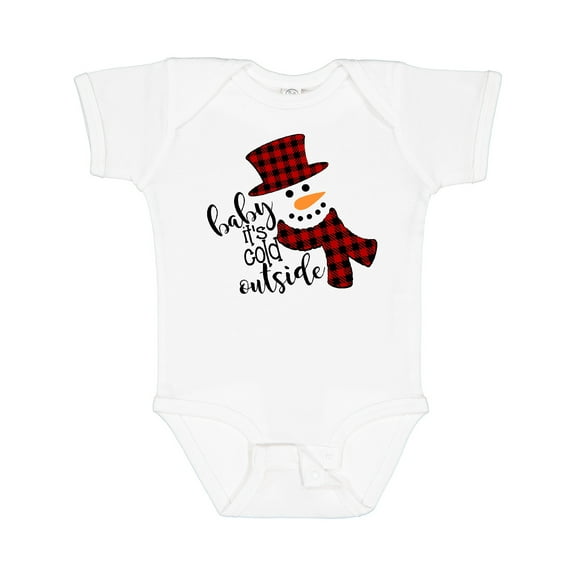 Inktastic Baby It's Cold Outside Cute Snowman in Plaid Print Boys or Girls Baby Bodysuit