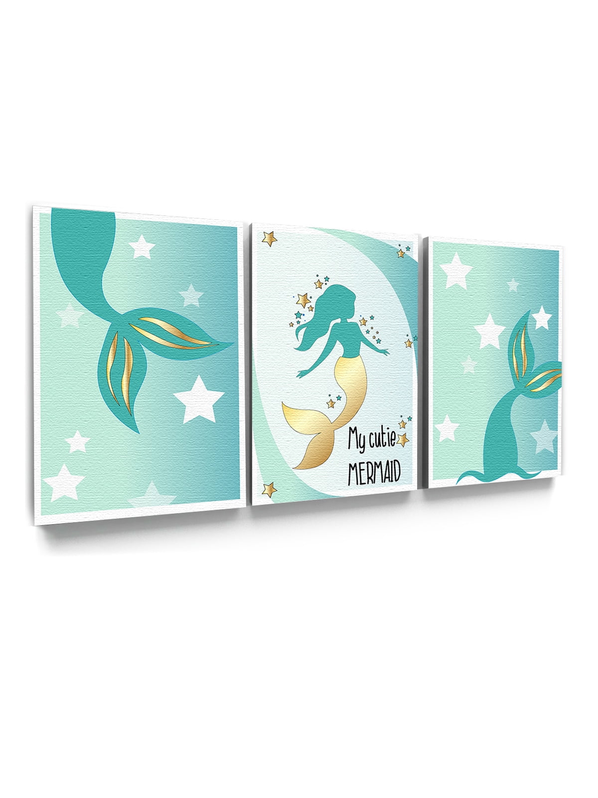 MERMAID WORLD Set 3 Canvas Wall Art Pictures Home Decor Girls Bedroom 