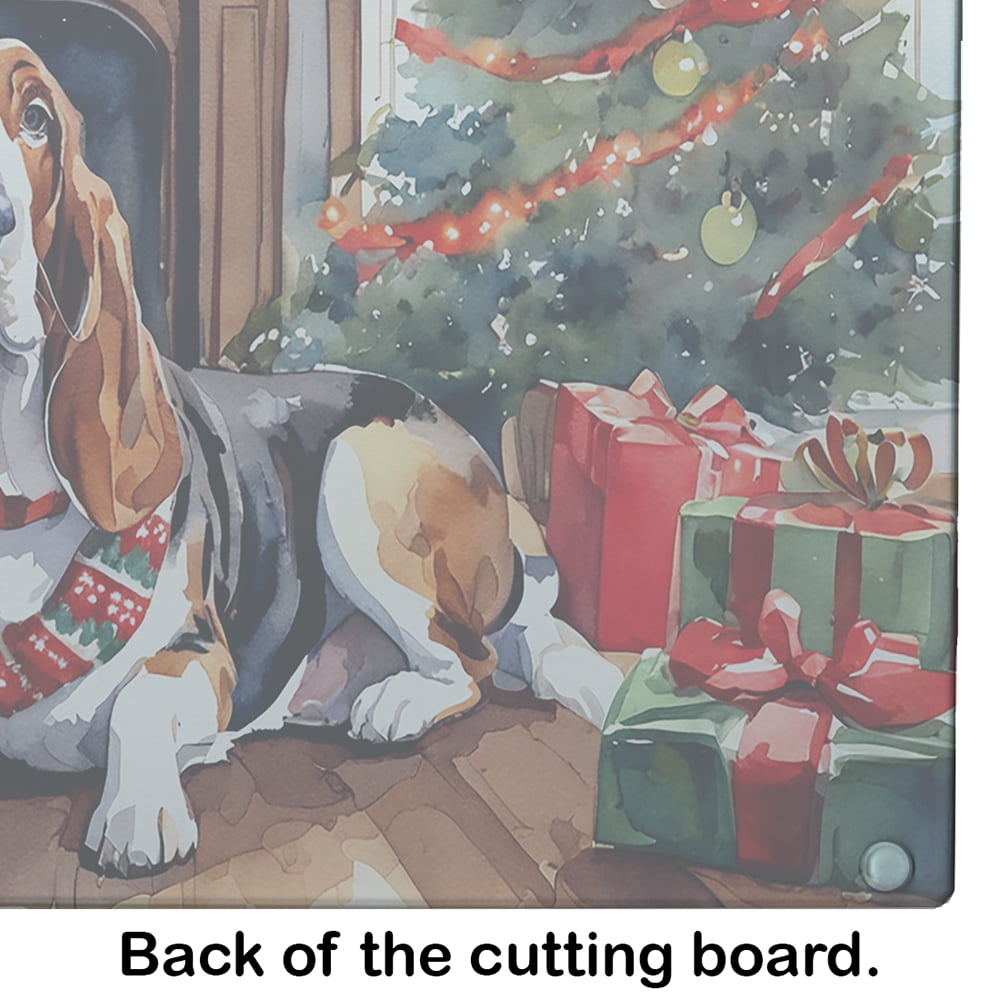 Basset Hound Cozy Christmas Glass Cutting Board Large 12 in x 15 in