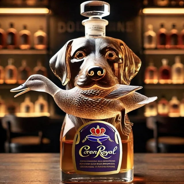 Hunting Dog Whiskey Bottle 3D Engraved Glasses - Hunting Whiskey Decanter for Men Dad Gifts, Funny Animal Wine Bottle & Home Bar Decor 10.1oz(B)