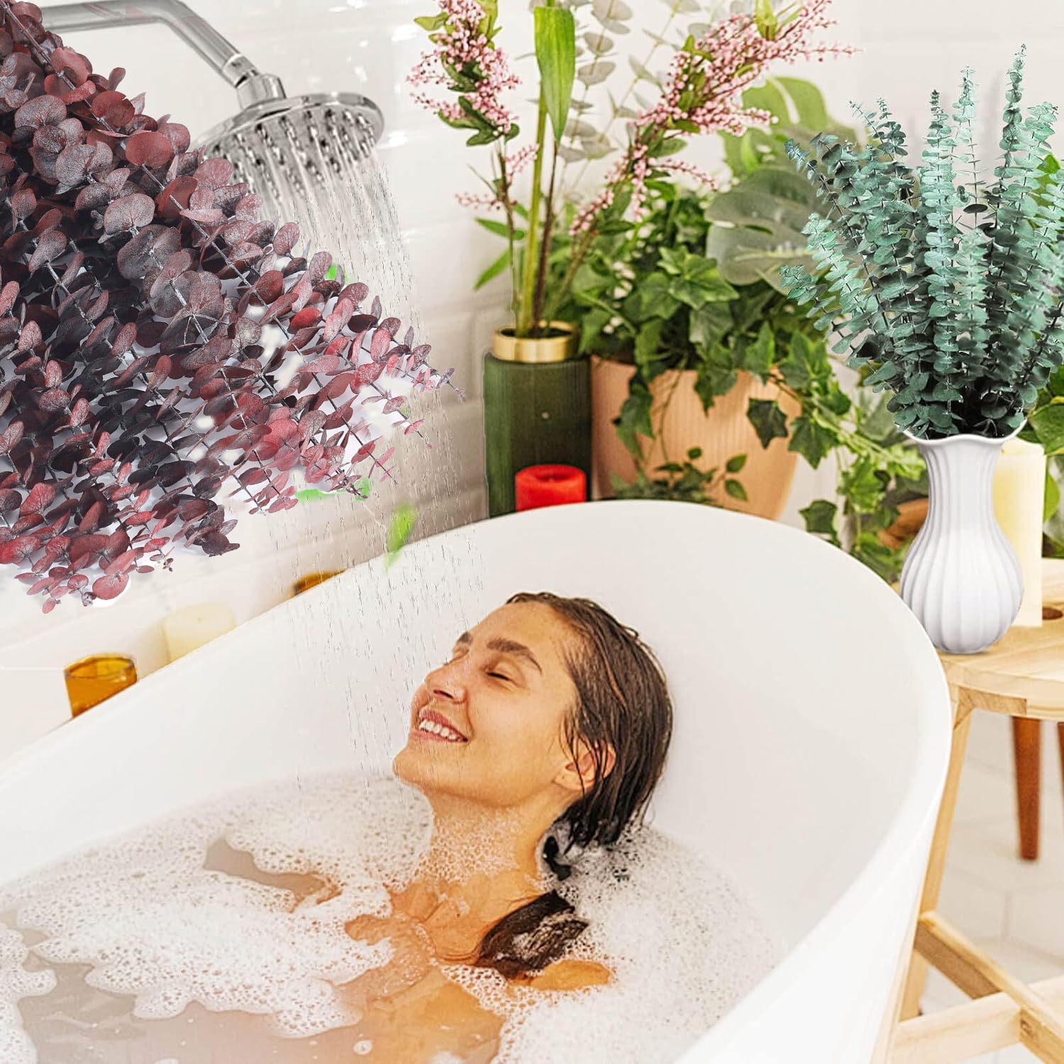 20 PCS Dried Eucalyptus Bundle,100% Natural Fresh Eucalyptus Stems, 17" Real Shower Eucalyptus Hanging, Ideal for Vase Filler, Bathroom Aromatherapy, Wedding Decor,Red