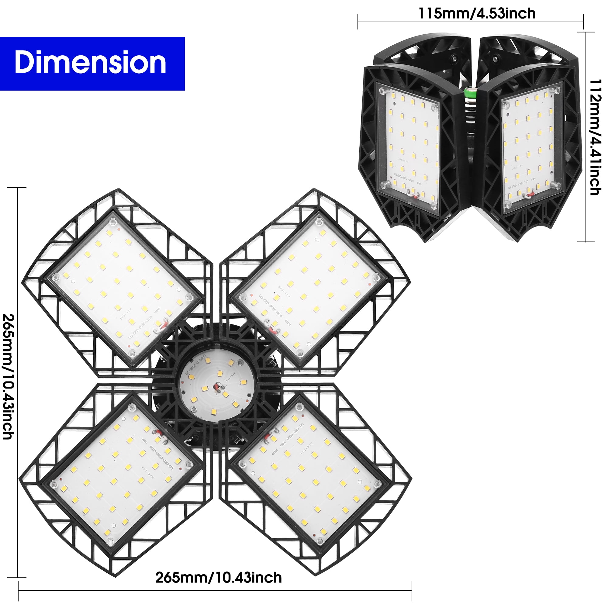 YANSUN  38W 4-Leaf E26 Garage LED Ceiling Light, 6000K Daylight, 8000LM High Brightness Deformable Fixture, for garage, workshop and storage room