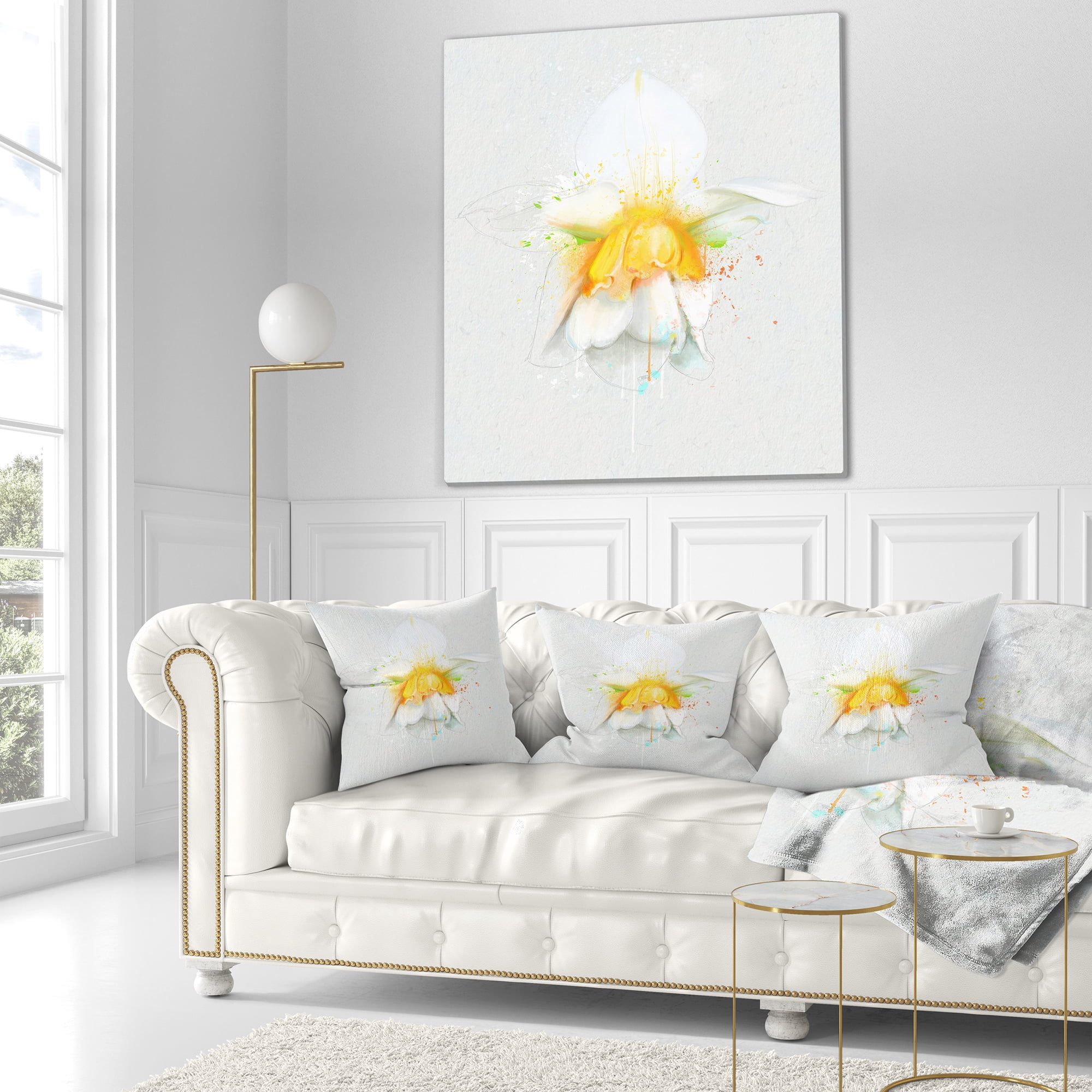 Designart White Narcissus Flower Watercolor - Floral Throw Pillow - 16x16