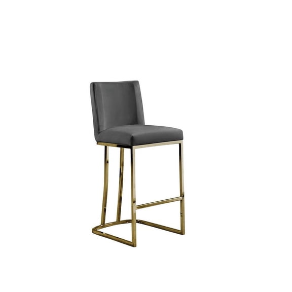 Velvet Counter Height Chairs in Dark Gray Velvet and Gold Chrome (Set of 2)