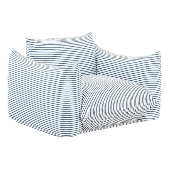 Pemberly Row Striped Fabric Outdoor Armchair in Pearl and Blue