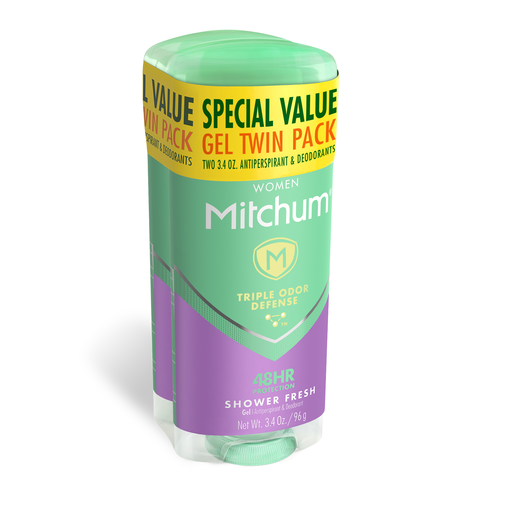 Mitchum Women Triple Odor Defense Antiperspirant Deodorant Gel Twin Pack, Shower Fresh, 3.4 oz - image 2 of 9