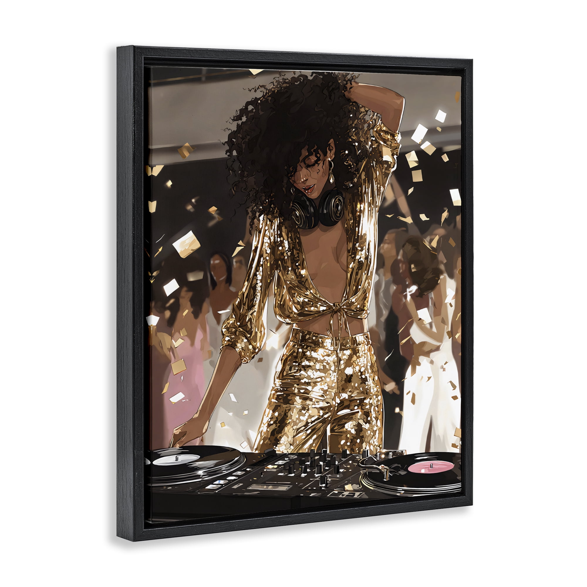 Stupell Industries Shimmering DJ in Sequins Black Framed Floater Canvas Wall Art, design by Franklyn Gregory