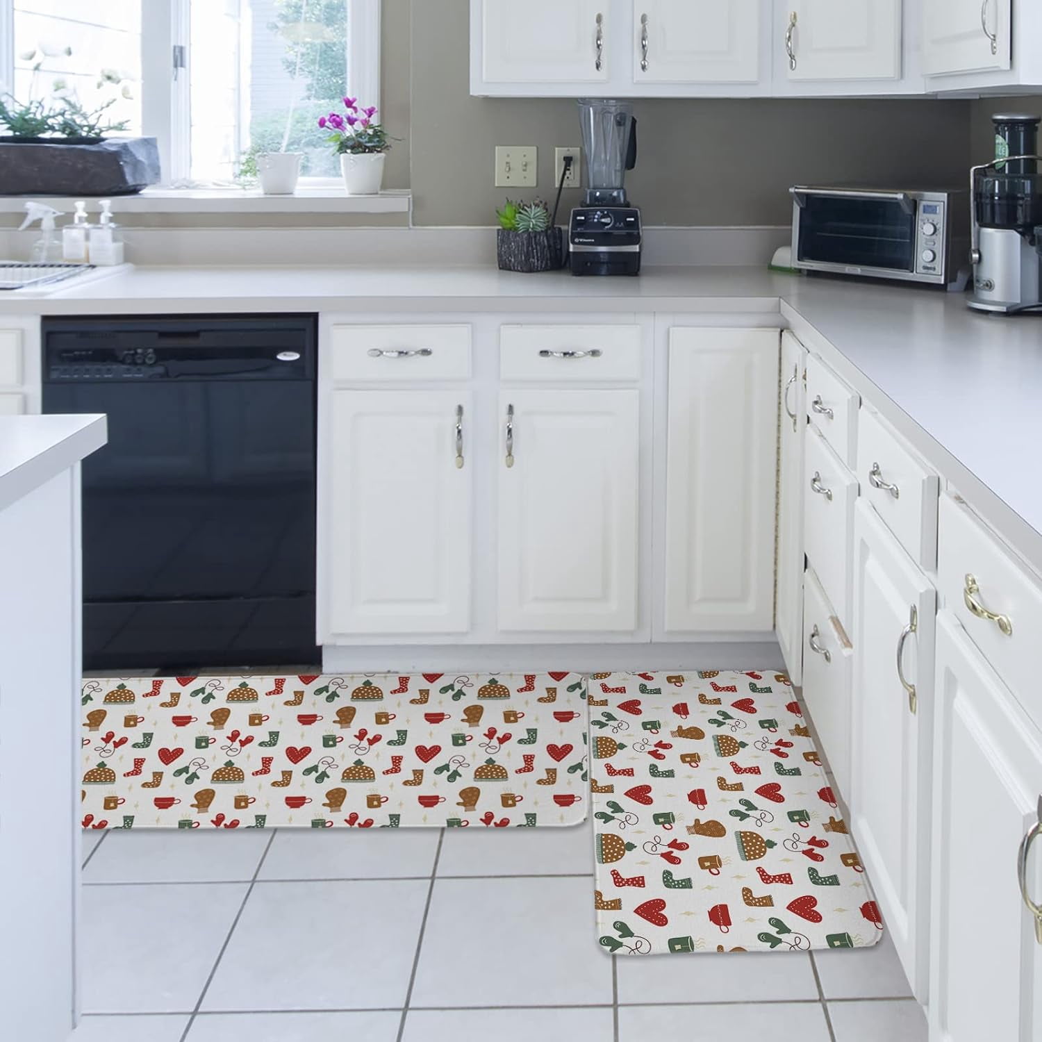 Kitchen Rug Mat Warm Christmas, Set of 2, Anti-Fatigue Non-Skid Washable Kitchen Runner Rugs, Soft Comfort Rug for Kitchen, Floor Home, Front of Sink, Laundry