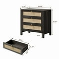 thumbnail image 2 of SICOTAS 26.78"W Black Nightstand 3 Drawer Dresser Set of 2, Boho Night Stands Large Nightstand with 3 Drawers, Rattan Beside Table 25.67" Tall End Table for Bedroom Enterway Living Room, 2 of 9