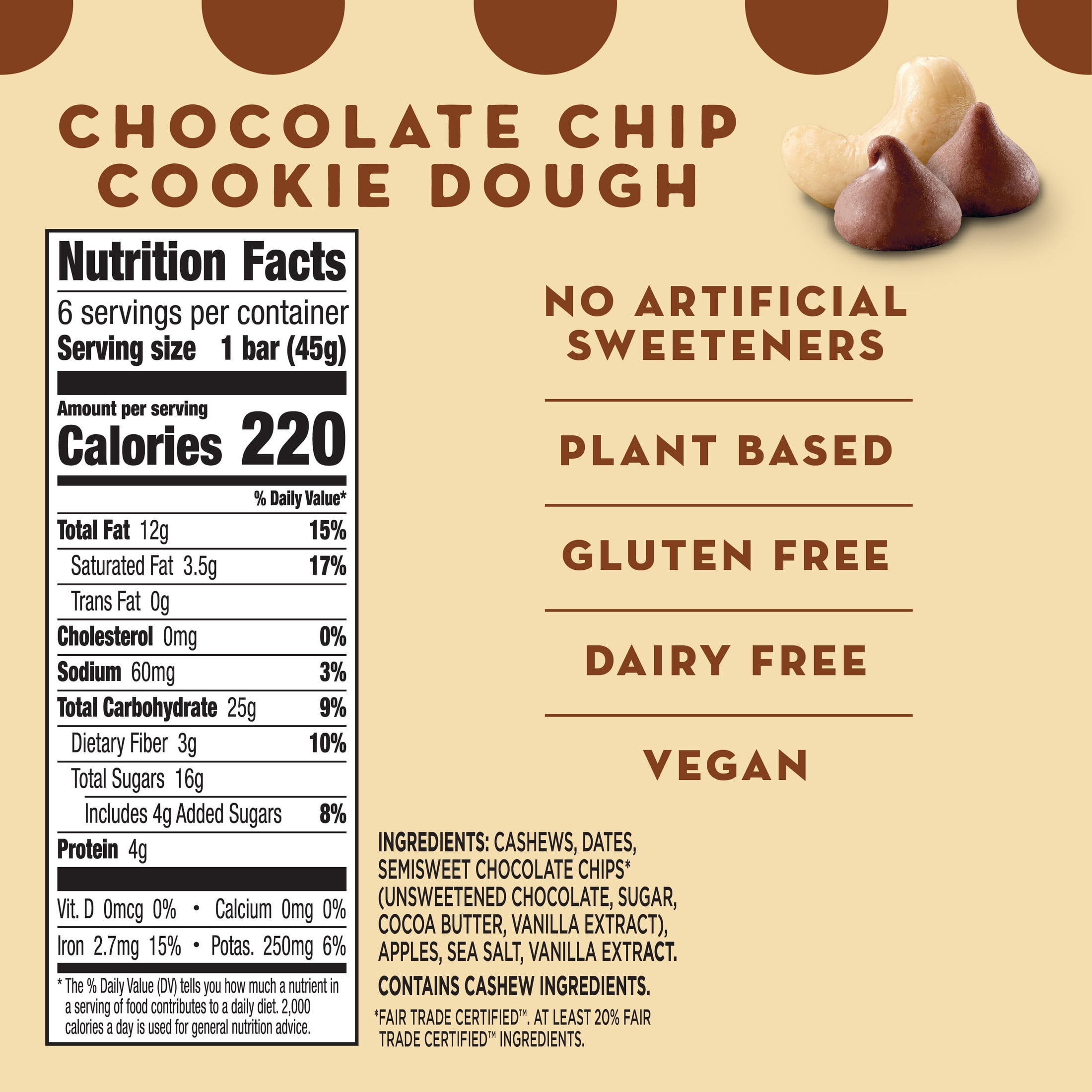 (8 pack) Larabar Chocolate Chip Cookie Dough Fruit and Nut Bars, Gluten Free, Vegan, 6 Ct, 9.6 oz
