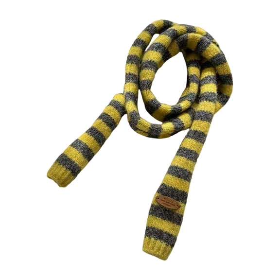 Skinny Striped Scarf Colorful Knit Design Thin Fit Neckerchief Polyester Unisex Neck Wrap For Autumn And Winter