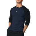 thumbnail image 2 of WTOBBY Men's Casual Button Neck Long Sleeve Top with Two-Tone Shoulder Design and Raglan Sleeve for Stylish Everyday Wear Comfortable Loose Fit Shirt ,Navy M, 2 of 5