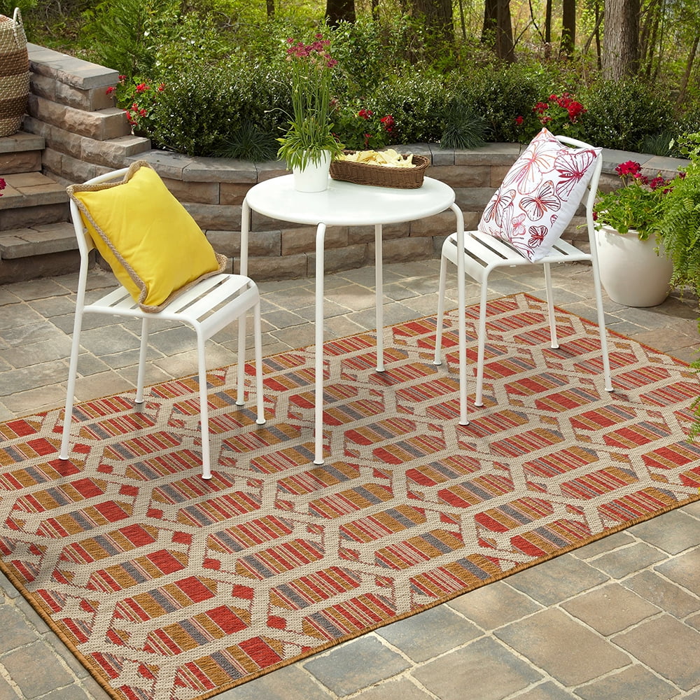 Mohawk Home Clemente Geo Outdoor Area Rug, Rust, 8' x 10'