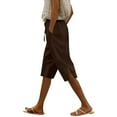 thumbnail image 2 of Women's Summer Long Solid Color Cotton Linen Straight Leg Slit Pants, Brown S-3XL, 2 of 7