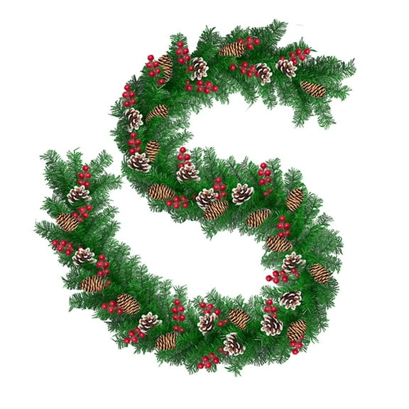 Oalirro 8.8ft Christmas Vines Wreath - Extra Long Artificial Holiday Garland for Door, Stairway & Wall Decor, Bendable Rattan with Pine Cones & Berries