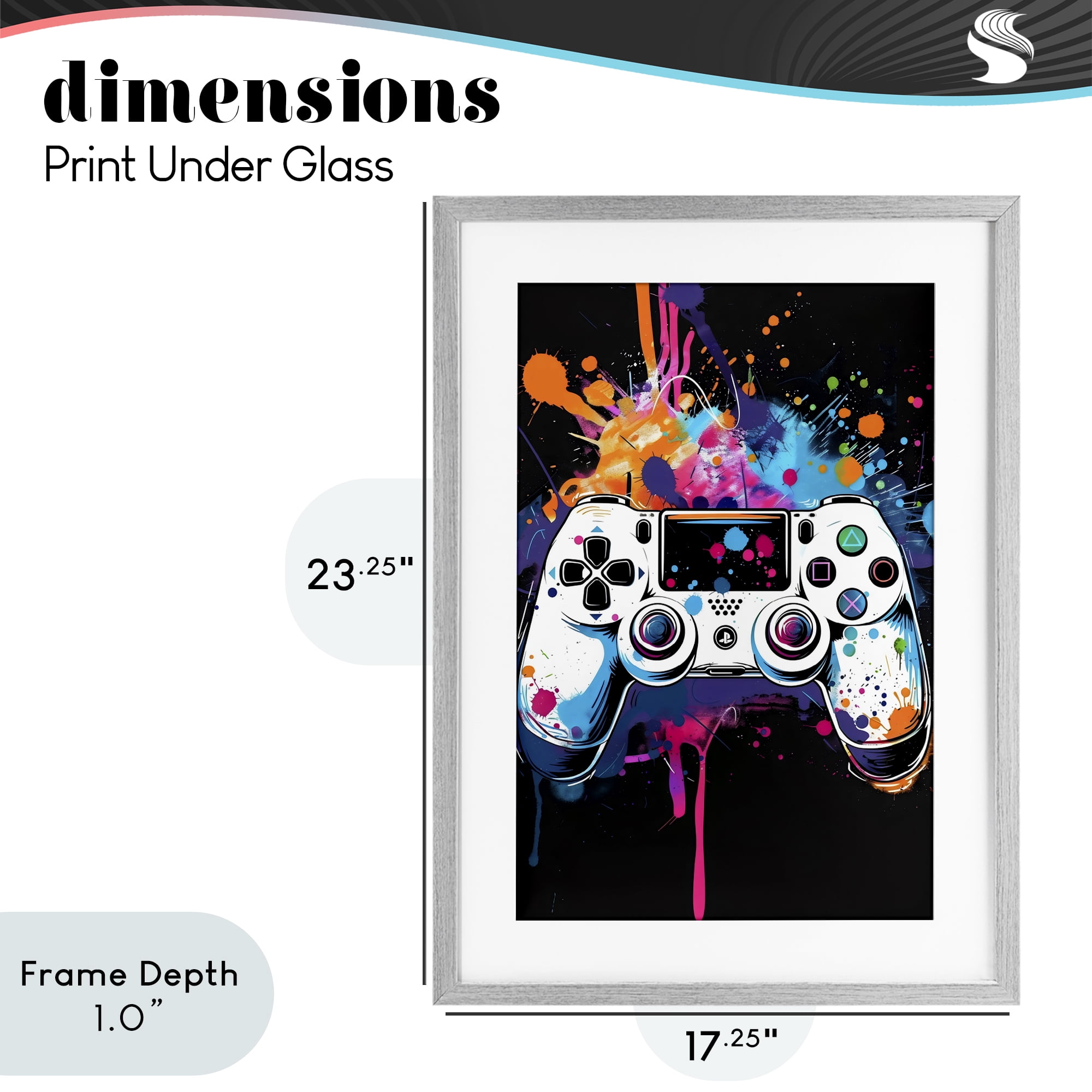 Stupell Industries Controller Contrast with Neon Splatter Gray Framed Print Under Glass, design by Creative Studio