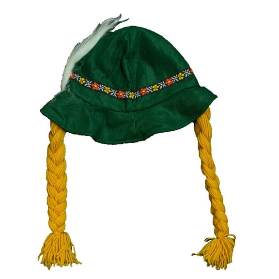 Costume Accessory - Soft Felt Alpine Hat w/ Braids and Feather